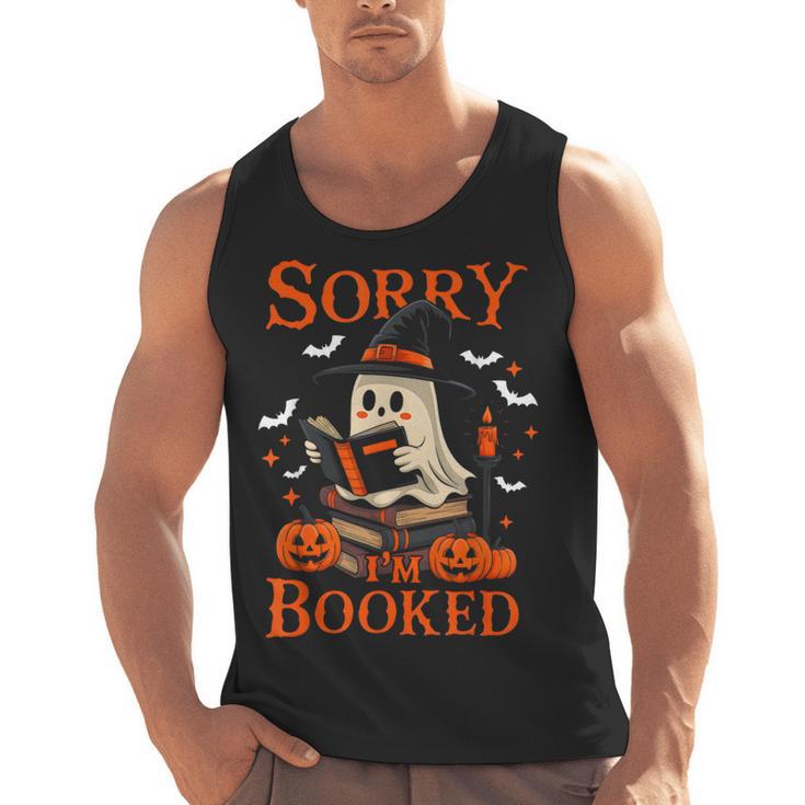 Sorry I'm Booked Ghost Reading Book Lover Teacher Halloween Men Tank Top