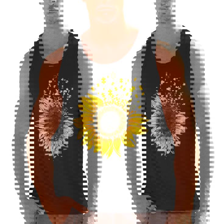 Sunflower Puzzle Pieces Autism Awareness For Mom Teacher For Women Men Tank Top