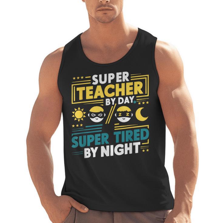 Super Teacher By Day Super Tired By Night Superheroes School Men Tank Top