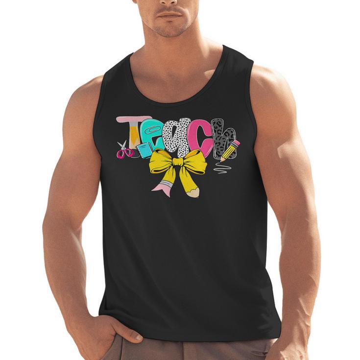 Teach Coquette Bow Teacher Back To School Happy First Day Men Tank Top