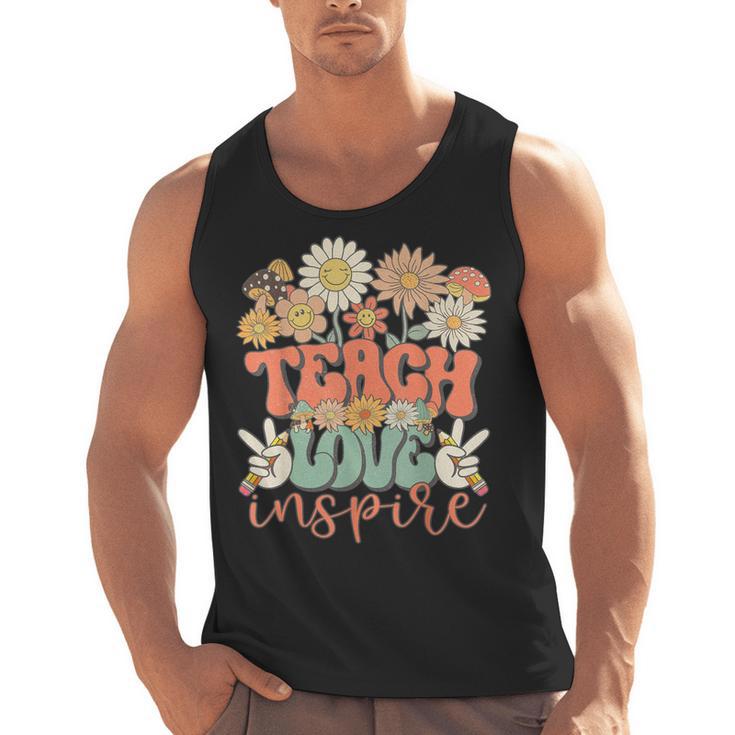 Teach Love Inspire Retro Groovy Daisy Back To School Teacher For Men Women Kids Men Tank Top