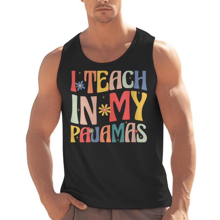 I Teach In My Pajamas Retro Groovy Teacher Humor Men Tank Top