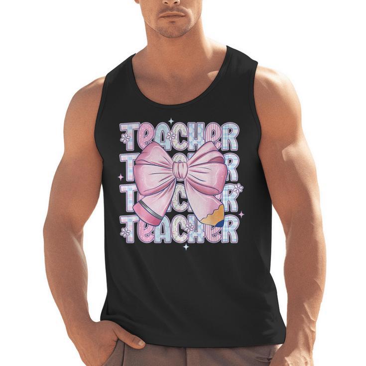 Teacher Bow Pencil Flowers Teacher Back To School Men Tank Top