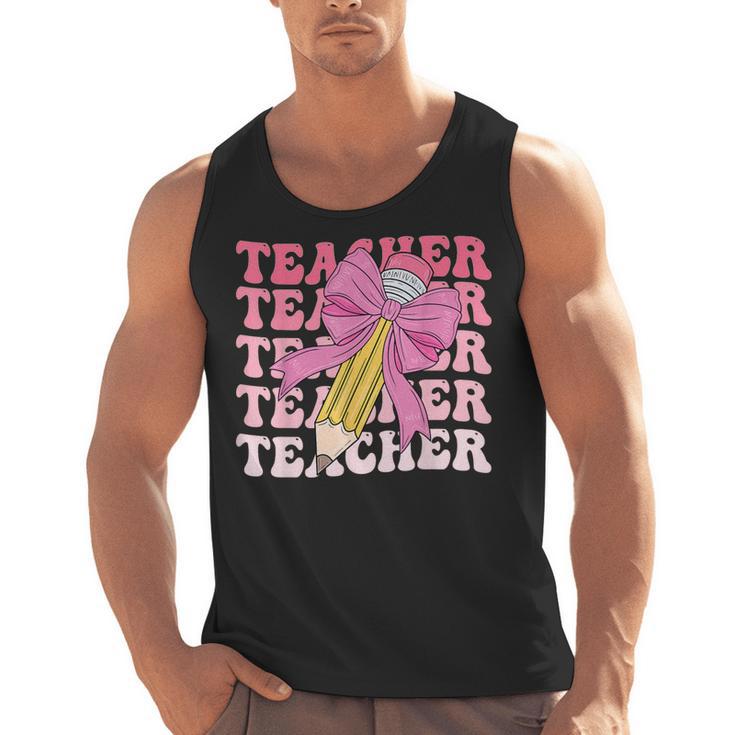Teacher Pencil Back To School Groovy Pink Teacher First Day Men Tank Top