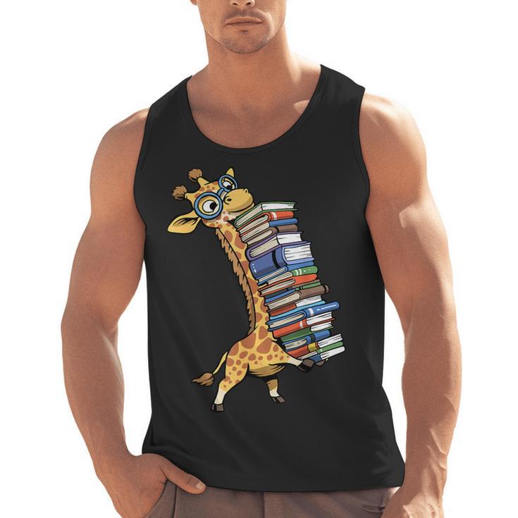 Teacher Shirt Giraffe Holding Books Bookworm Librarian Men Tank Top