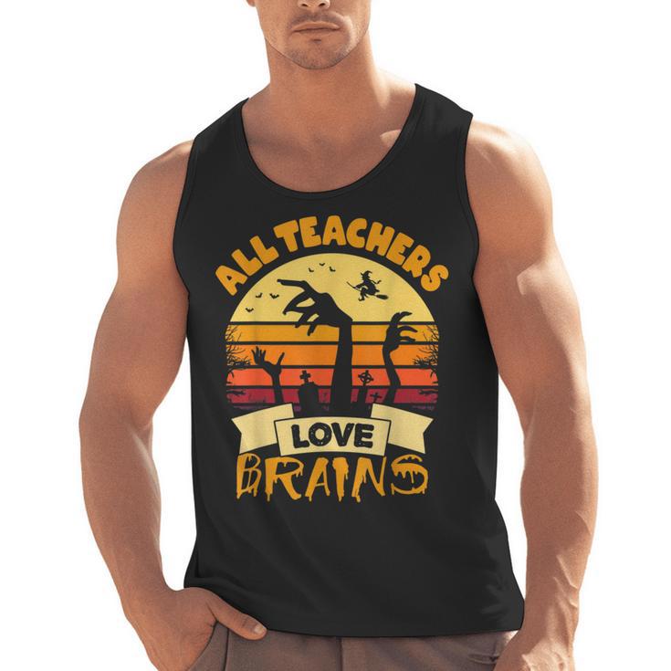 Teacher Shirts Halloween All Teachers Love Brains Men Tank Top