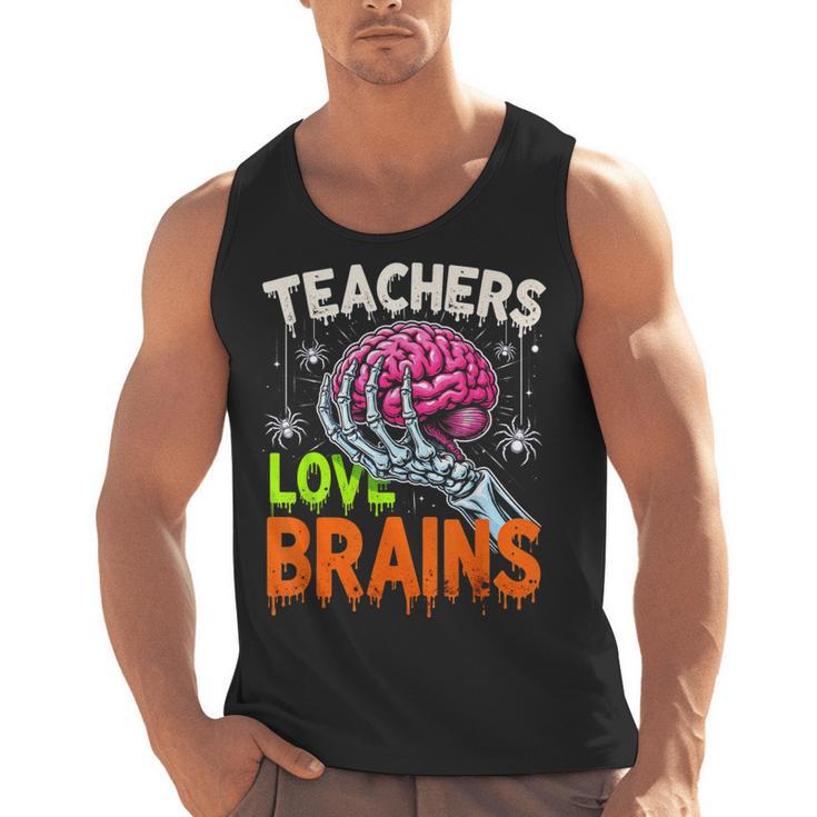 Teachers Love Brains Halloween 2025 Skeleton Costume Men Tank Top