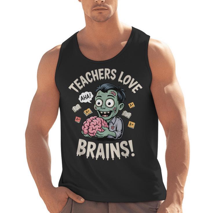 Teachers Love Brains Shirt Men Women Teacher Halloween Men Tank Top