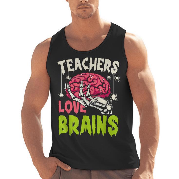 Teachers Love Brains Skeleton Halloween Teacher Funny Men Tank Top