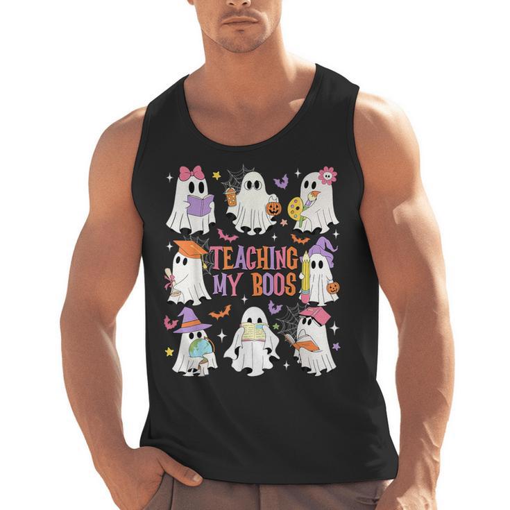 Teaching My Boos Teacher Cute Ghost Groovy Teacher Halloween Men Tank Top
