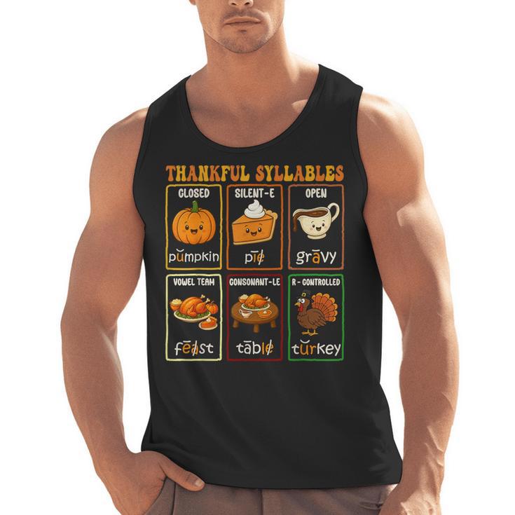 Thankful Syllables Thanksgiving Phonics Reading Teacher Fall Men Tank Top