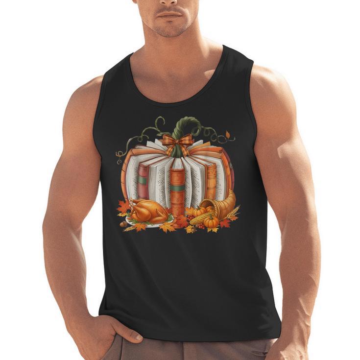 Thanksgiving Book Pumpkin Reading Teachers Fall Lovers Boys Men Tank Top