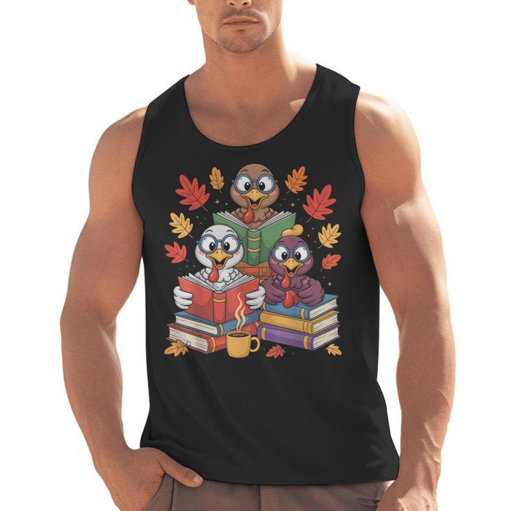 Thanksgiving Teacher Books Turkey Reading Book Men Tank Top