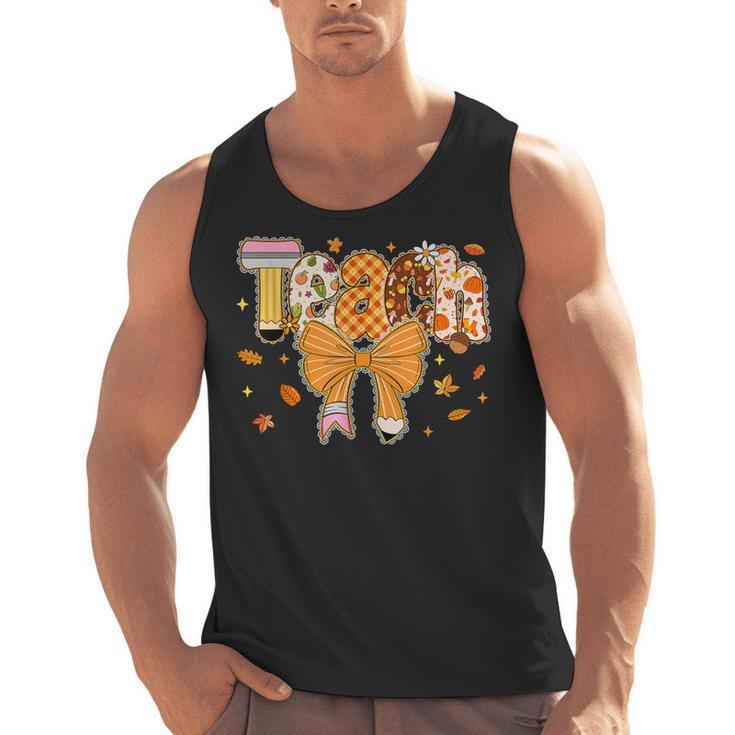 Thanksgiving Teacher Pencil Bow One Thankful Teacher Fall Men Tank Top