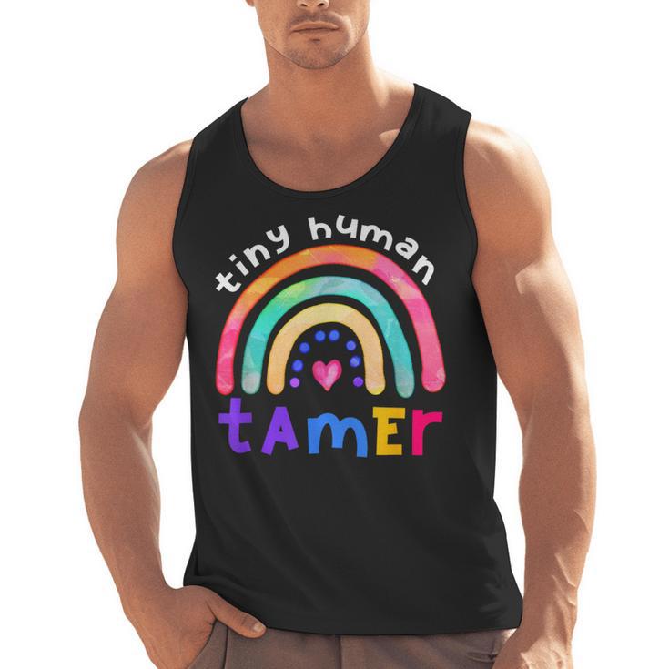 Tiny Human Tamer Watercolor Rainbow Daycare Teacher Men Tank Top