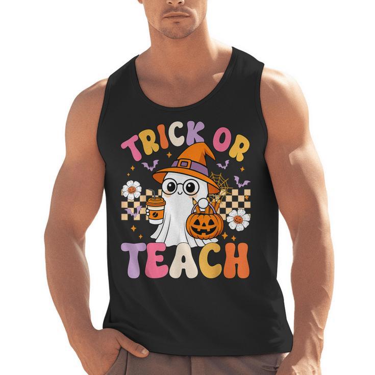 Trick Or Teach Cute Ghost Coffee Pumpkins Halloween Teacher Men Tank Top