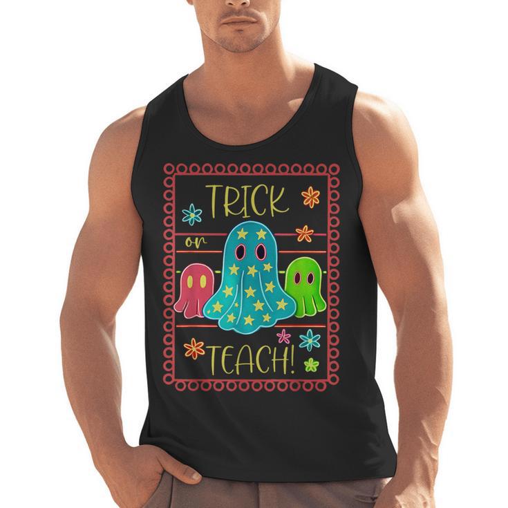 Trick Or Teach Neon Ghost Flower Teacher Spooky Halloween Men Tank Top