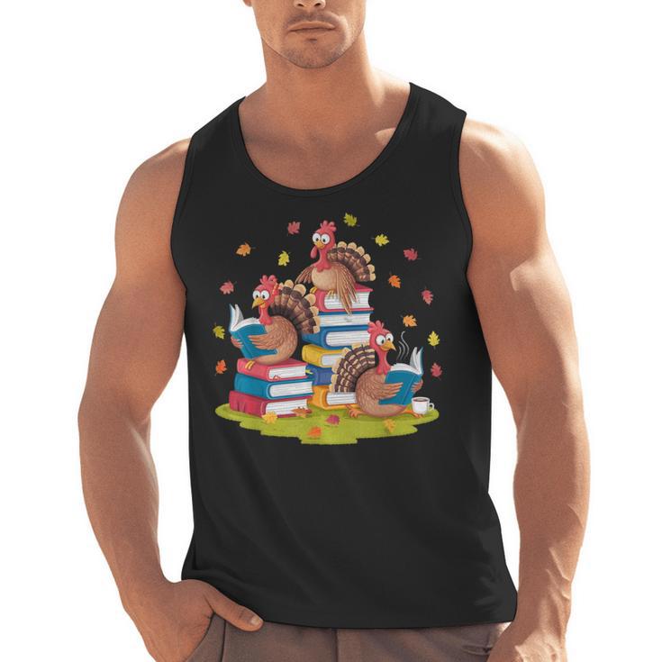 Turkey Reading Books Fall Season Thanksgiving Teacher Book Men Tank Top
