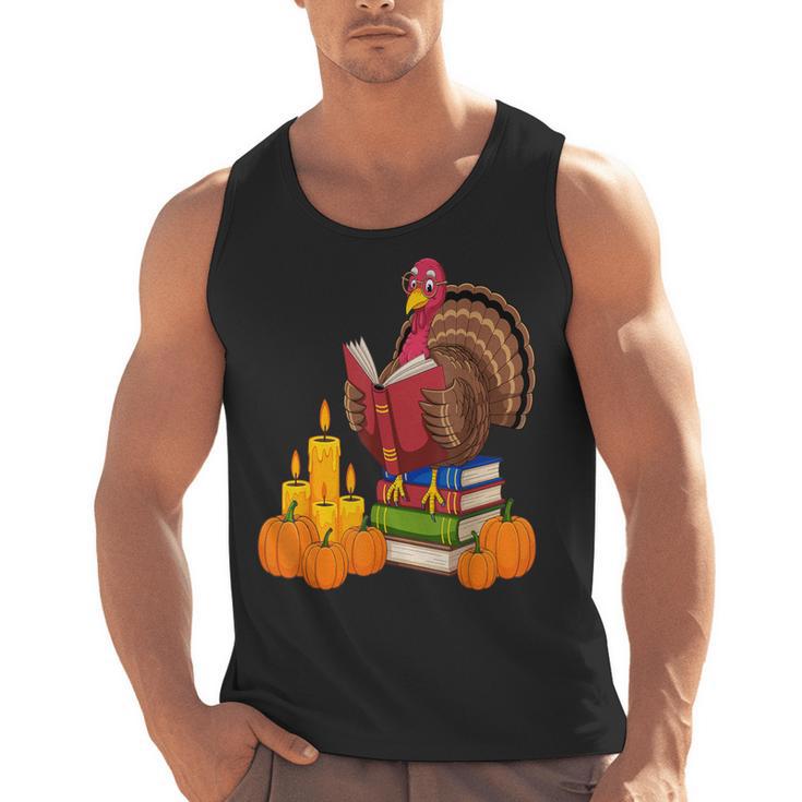 Turkey Reading Books Fall Thanksgiving Teacher Book Men Tank Top