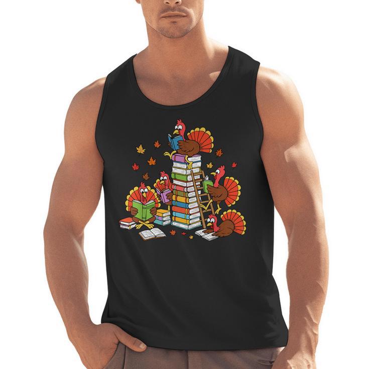 Turkey Reading Books Fall Thanksgiving Teacher Librarian Men Tank Top
