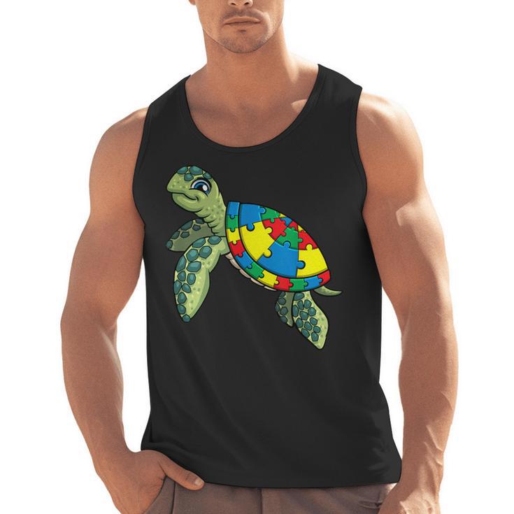 Turtle Puzzle Pieces For Autism Awareness Kids Women Teacher Men Tank Top