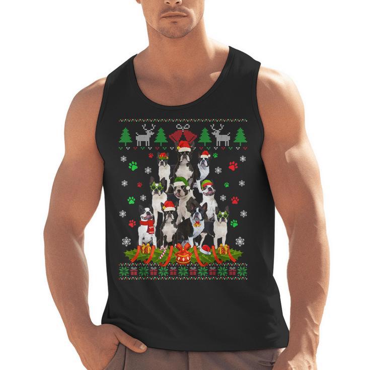 Ugly Sweater Christmas Tree Boston Terrier Dog Xmas Pajama Men Tank Top, Boston Terrier Christmas Gifts, trending gift