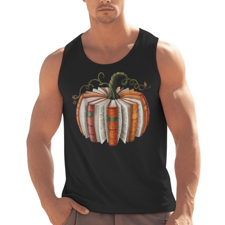 Vintage Book Pumpkin Autumn Fall Librarians Bookworm Teacher Men Tank Top