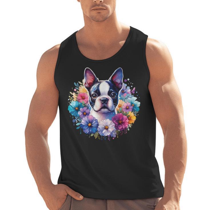 Watercolor Floral Boston Terrier Mama Dog Lover Mother's Day Men Tank Top, trending gift