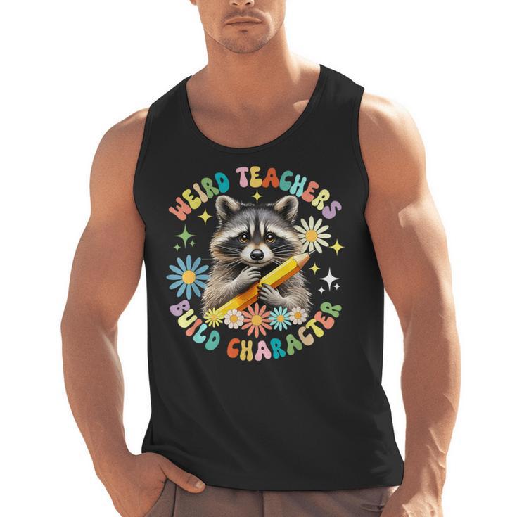 Weird Teachers Build Character Raccoon Colourful Floral Men Tank Top