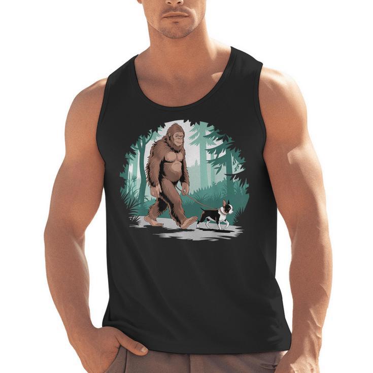 Whimsical Forest Adventures Sasquatch Bigfoot Walking Boston Terrier Dog Lovers Men Tank Top, trending gift