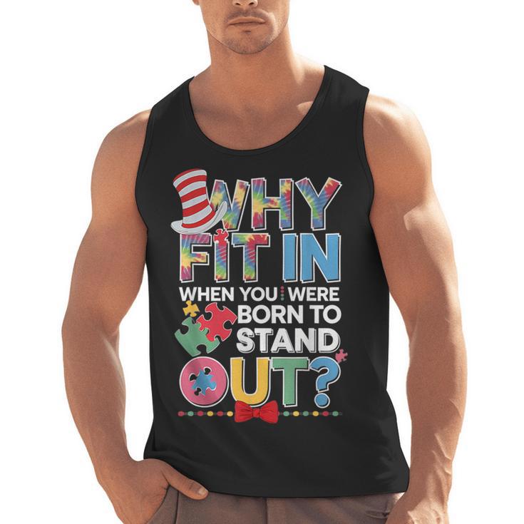 Why Fit In Doctor Teacher Cat In Hat Cool Autism Awareness Men Women Kids Men Tank Top
