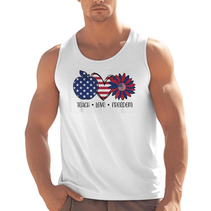American Flag Teach Love Freedom Preschool Teacher 4th July Men Tank Top