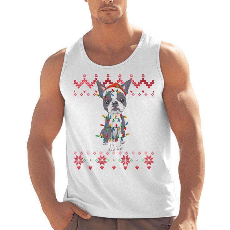 Boston Terrier Dog Santa Hat Men Kids Ugly Christmas Light Men Tank Top, Boston Terrier Christmas Gifts, trending gift