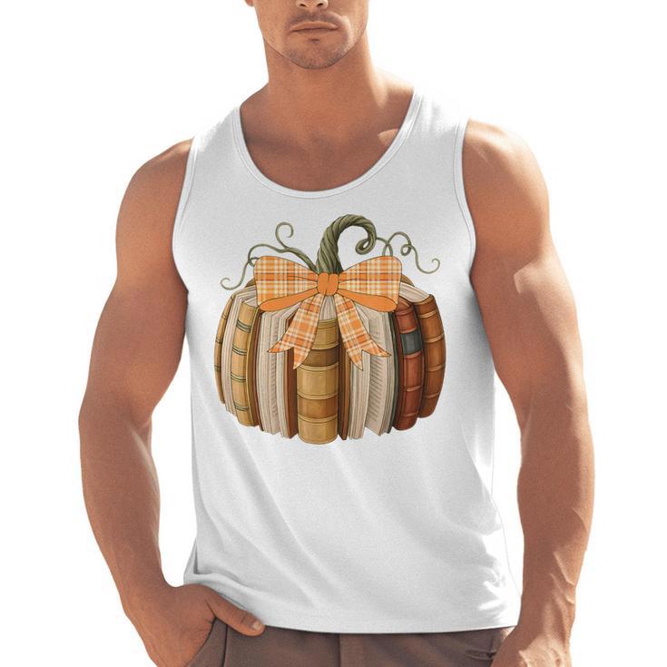 Fall Book Pumpkin Halloween Teacher Librarian Thanksgiving Men Tank Top
