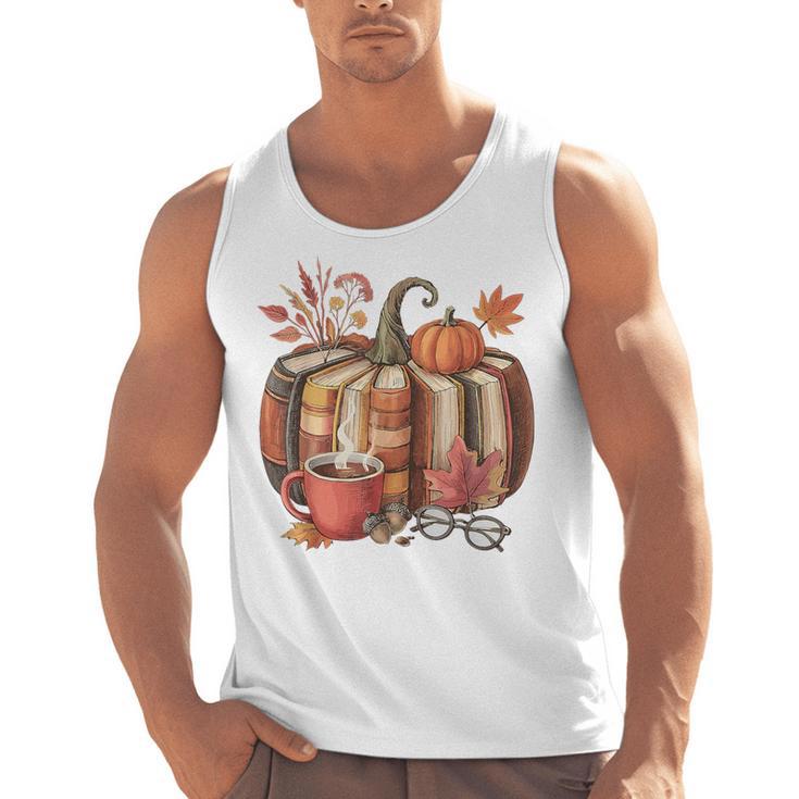 Fall Book Pumpkin Retro Reading Halloween Teacher Men Tank Top
