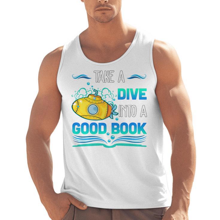 Librarian Teacher Dive Into A Good Book Reading Premium Tri-Blend Men Tank Top
