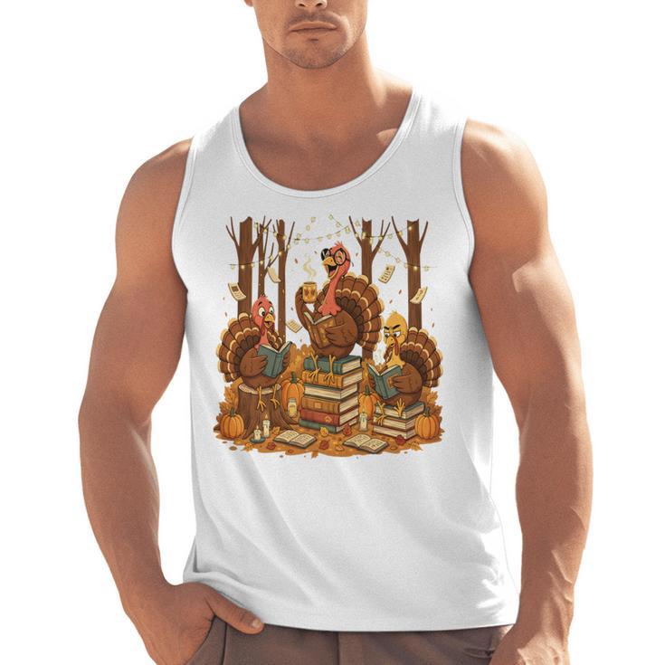 Librarian Turkey Reading Book Fall Thanksgiving Teacher Book Men Tank Top