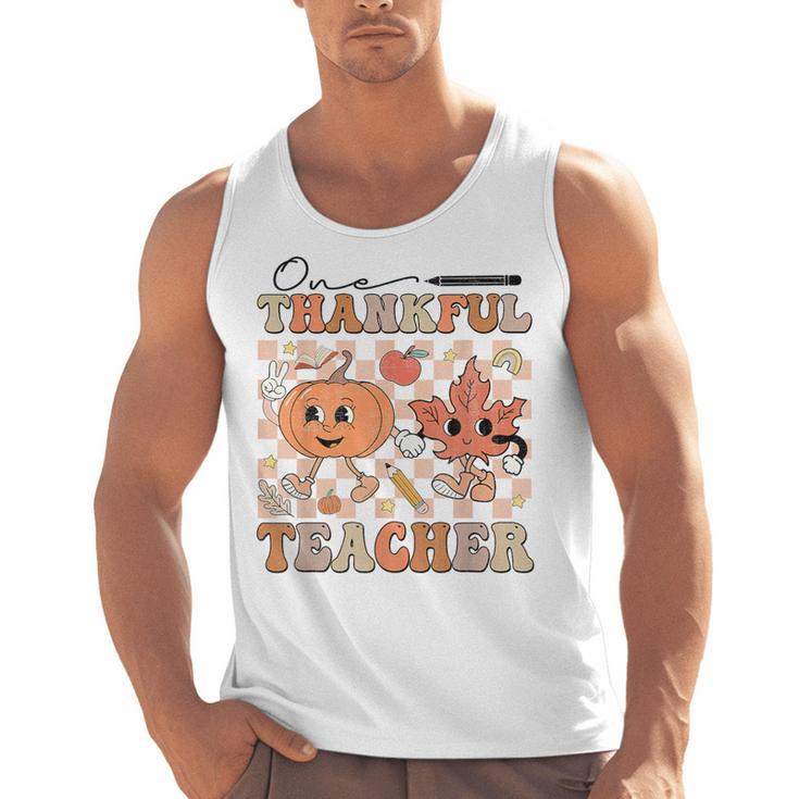 One Thankful Teacher Thanksgiving Groovy Fall Autumn Teacher Men Tank Top