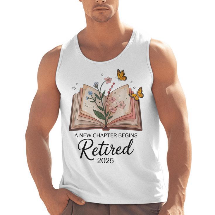Retired 2025 A New Chapter Begins Retirement Teacher Book Men Tank Top