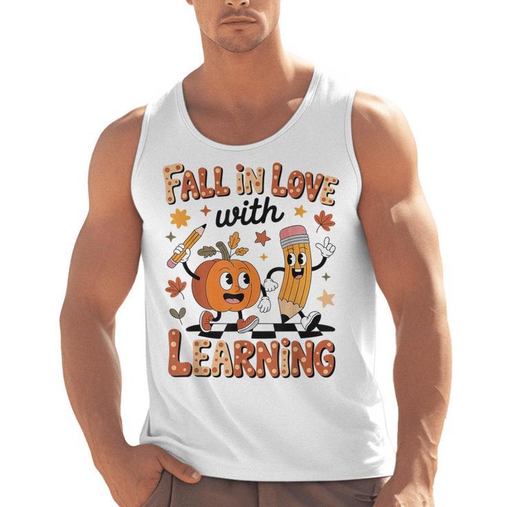 Retro Fall In Love With Learning Autumn Pumpkin Teacher Kids Men Tank Top
