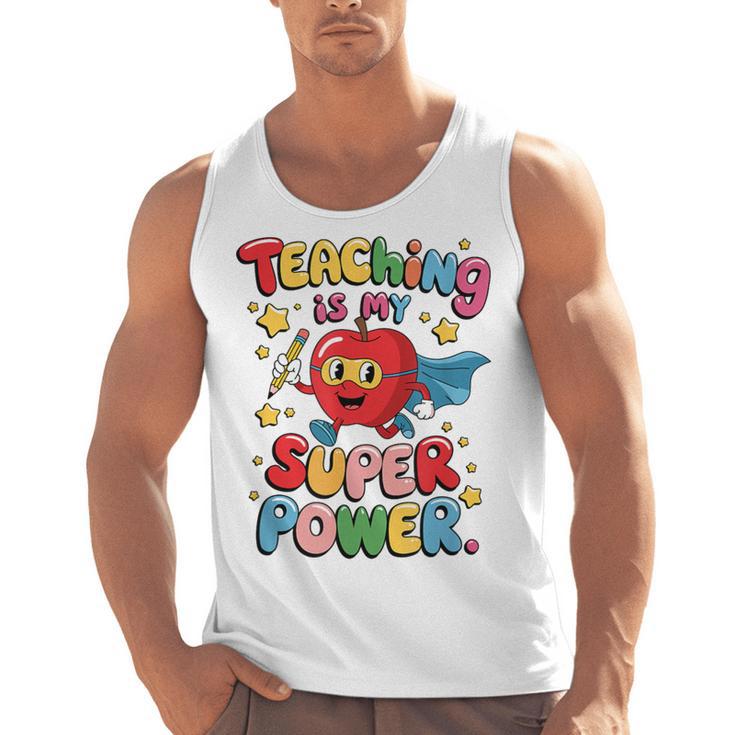 Retro Teaching Is My Superpower Apple Teacher Appreciation Men Tank Top