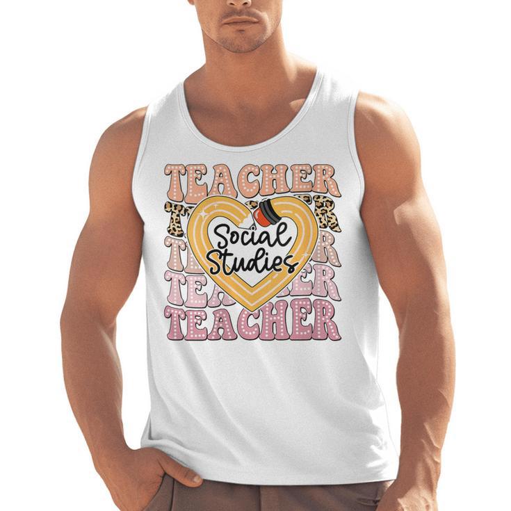 Social Studies Teacher Pencil Heart Leopard Back To School Men Tank Top