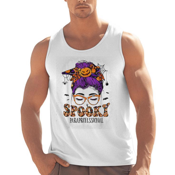 Spooky Paraprofessional Life Halloween Messy Bun Teacher For Men Women Men Tank Top
