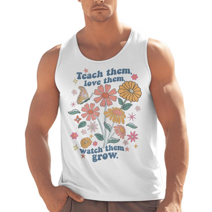 Teach Them Love Them Watch Them Grow Retro Teacher Floral Men Tank Top