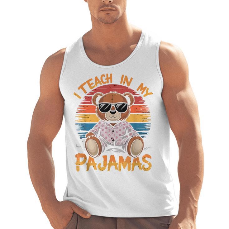 I Teach In My Pajamas Teacher Sunset Bear Retro Men Tank Top
