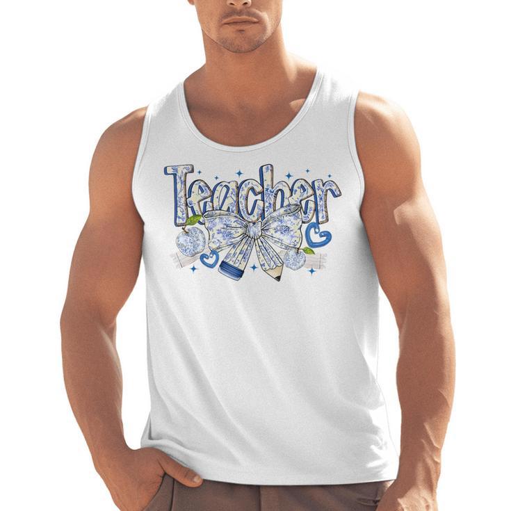Teacher Blue Chinoiserie Coquette Bow Heart Teacher Life Men Tank Top