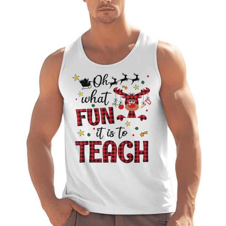 Teachers Oh What Fun It Is To Teach Cute Red Plaid Reindeer Men Tank Top