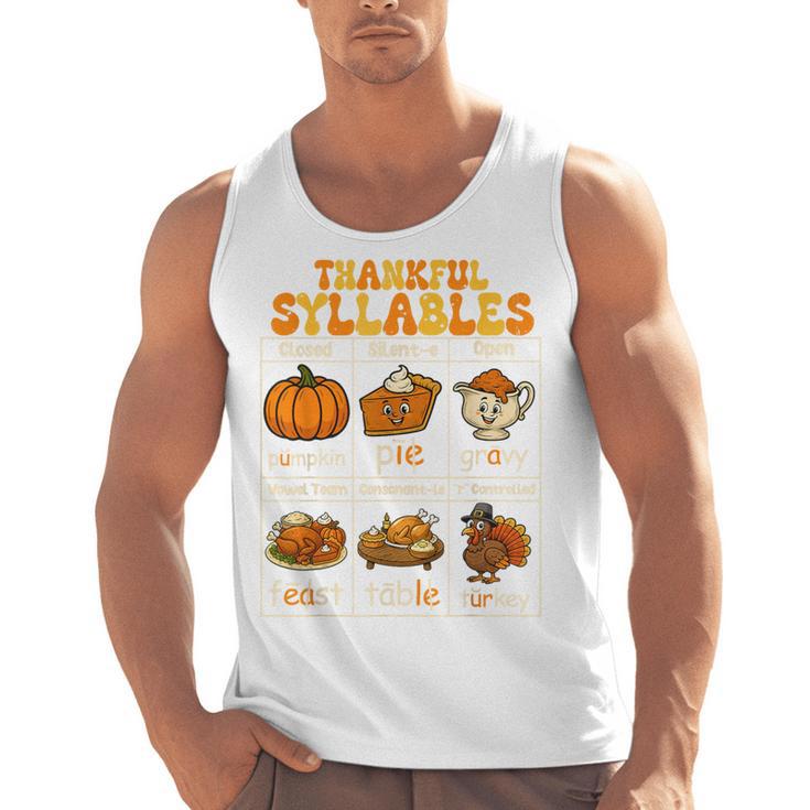 Thankful Syllables Teacher Thanksgiving Educational Kids Men Tank Top