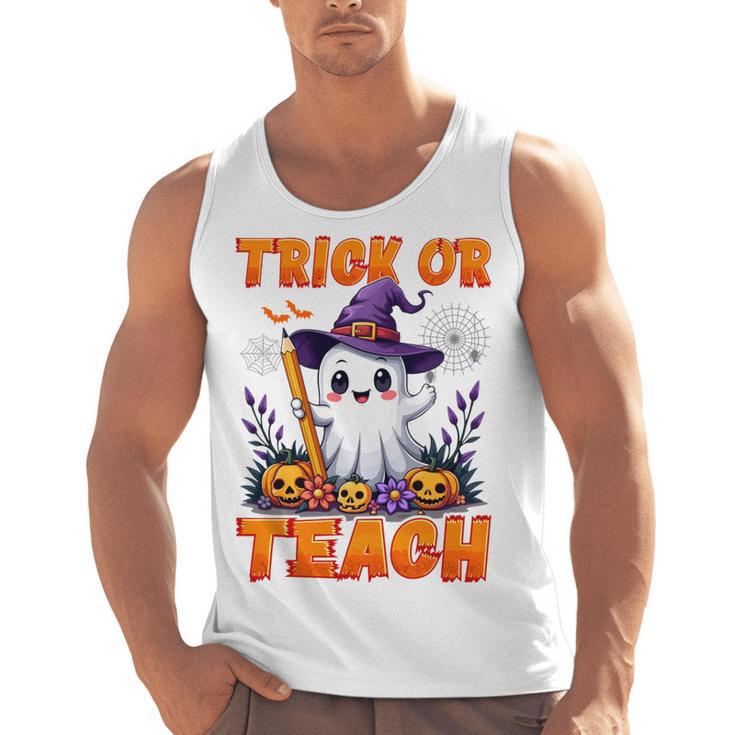 Trick Or Teach Teacher Halloween Ghost Pencil Floral Men Tank Top