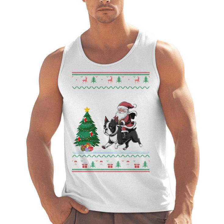 Ugly Christmas Tree Lights Xmas Santa Riding Boston Terrier Men Tank Top, Boston Terrier Christmas Gifts, Boston Terrier Riding Gifts, trending gift